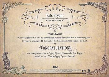 2017 Topps Gypsy Queen - GQ GlassWorks Box Toppers #GW-KB Kris Bryant Back