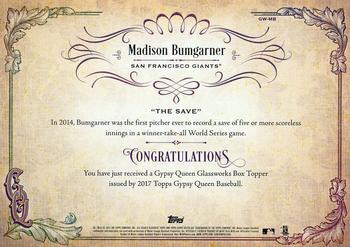 2017 Topps Gypsy Queen - GQ GlassWorks Box Toppers #GW-MB Madison Bumgarner Back