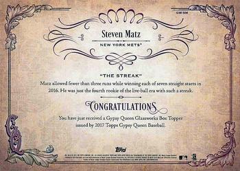 2017 Topps Gypsy Queen - GQ GlassWorks Box Toppers #GW-SM Steven Matz Back