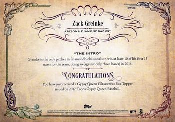 2017 Topps Gypsy Queen - GQ GlassWorks Box Toppers #GW-ZG Zack Greinke Back