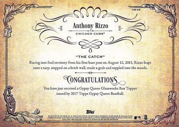 2017 Topps Gypsy Queen - GQ GlassWorks Box Toppers Red #GW-AR Anthony Rizzo Back