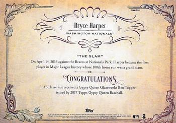 2017 Topps Gypsy Queen - GQ GlassWorks Box Toppers Red #GW-BH Bryce Harper Back