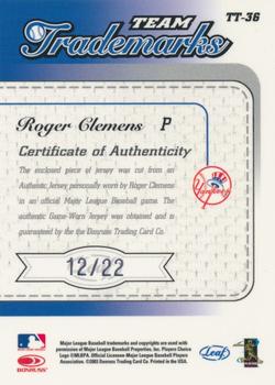 2003 Leaf Limited - Team Trademarks Autographs Jersey #TT-36 Roger Clemens Back