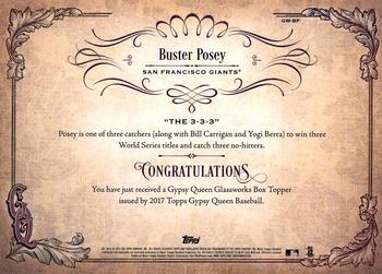 2017 Topps Gypsy Queen - GQ GlassWorks Box Toppers Black #GW-BP Buster Posey Back