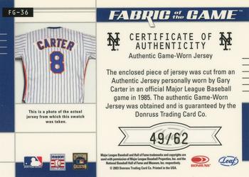 2003 Leaf Certified Materials - Fabric of the Game Debut Year #FG-36 Gary Carter Back