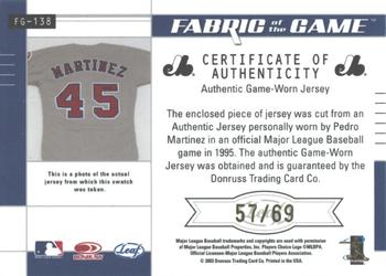 2003 Leaf Certified Materials - Fabric of the Game Debut Year #FG-138 Pedro Martinez Back