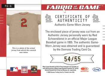 2003 Leaf Certified Materials - Fabric of the Game Jersey Year #FG-6 Red Schoendienst Back