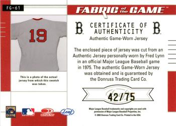 2003 Leaf Certified Materials - Fabric of the Game Jersey Year #FG-61 Fred Lynn Back