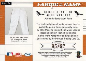 2003 Leaf Certified Materials - Fabric of the Game Jersey Year #FG-124 Mike Mussina Back