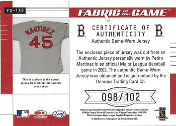 2003 Leaf Certified Materials - Fabric of the Game Jersey Year #FG-139 Pedro Martinez Back