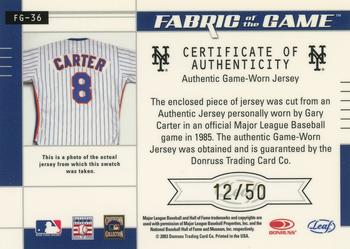2003 Leaf Certified Materials - Fabric of the Game Position #FG-36 Gary Carter Back