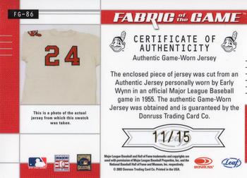 2003 Leaf Certified Materials - Fabric of the Game Position #FG-86 Early Wynn Back