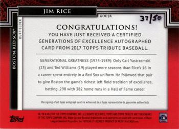 2017 Topps Tribute - Generations of Excellence Shadowbox Autographs Purple #GOE-JR Jim Rice Back