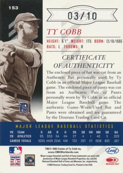 2003 Leaf Limited - TNT Prime #153 Ty Cobb Back