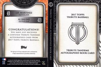 2017 Topps Tribute - Tribute Tandem Autograph Book #TT-MK Al Kaline / J.D. Martinez Back