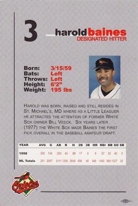 1999 Baltimore Orioles SGA Photocards #NNO Harold Baines Back