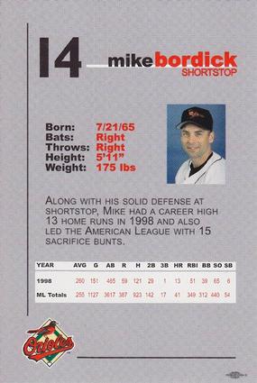 1999 Baltimore Orioles SGA Photocards #NNO Mike Bordick Back