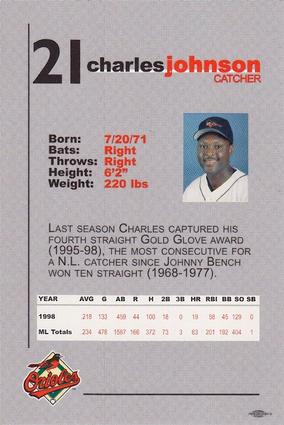 1999 Baltimore Orioles SGA Photocards #NNO Charles Johnson Back