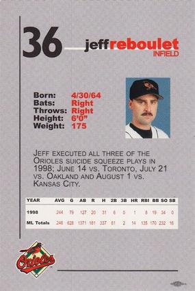 1999 Baltimore Orioles SGA Photocards #NNO Jeff Reboulet Back