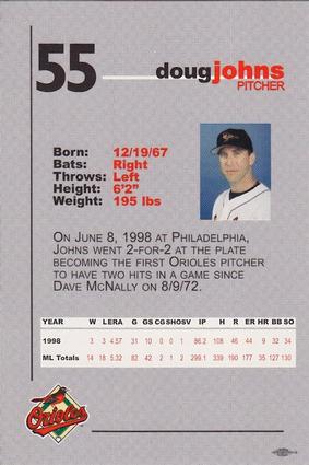 1999 Baltimore Orioles SGA Photocards #NNO Doug Johns Back