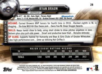 2017 Bowman Chrome #28 Ryan Braun Back