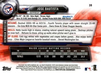 2017 Bowman Chrome #39 Jose Bautista Back