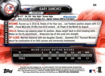 2017 Bowman Chrome #64 Gary Sanchez Back