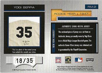 2003 Playoff Absolute Memorabilia - Rookie Materials Jersey Number #2 Yogi Berra Back