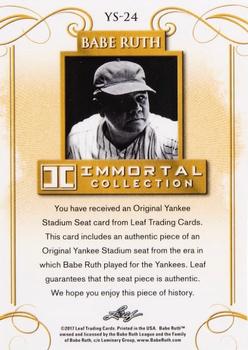 2017 Leaf Babe Ruth Immortal Collection - Original Yankee Stadium Seat Relic Purple Spectrum Foil #YS-24 Babe Ruth Back