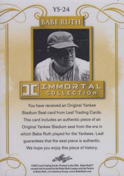 2017 Leaf Babe Ruth Immortal Collection - Original Yankee Stadium Seat Relic Red Spectrum Foil #YS-24 Babe Ruth Back