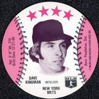1976 MSA Blank Back Discs #NNO Dave Kingman Front
