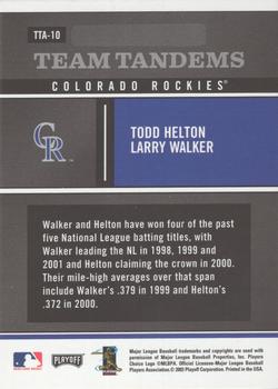 2003 Playoff Absolute Memorabilia - Team Tandems #TTA-10 Todd Helton / Larry Walker Back