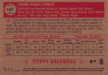 2001 Topps Heritage #101 Chin-Feng Chen Back