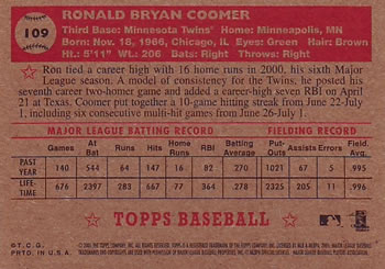 2001 Topps Heritage #109 Ron Coomer Back