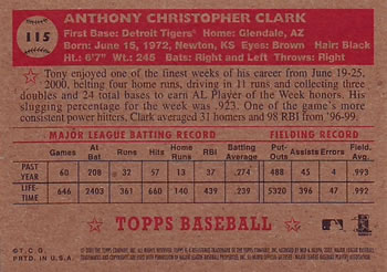 2001 Topps Heritage #115 Tony Clark Back