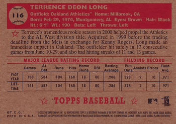 2001 Topps Heritage #116 Terrence Long Back
