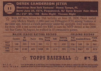 2001 Topps Heritage #11 Derek Jeter Back
