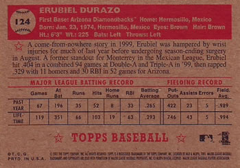 2001 Topps Heritage #124 Erubiel Durazo Back