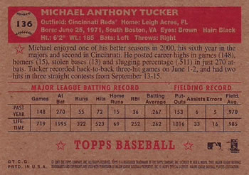 2001 Topps Heritage #136 Michael Tucker Back