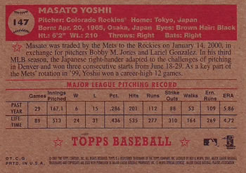 2001 Topps Heritage #147 Masato Yoshii Back
