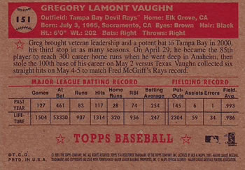 2001 Topps Heritage #151 Greg Vaughn Back