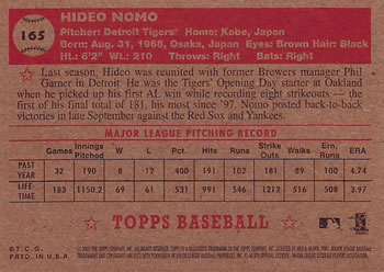2001 Topps Heritage #165 Hideo Nomo Back