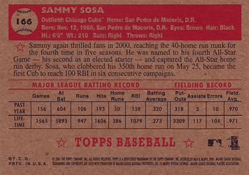 2001 Topps Heritage #166 Sammy Sosa Back