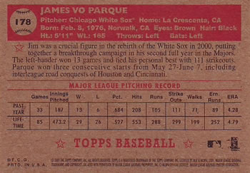 2001 Topps Heritage #178 Jim Parque Back
