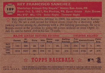 2001 Topps Heritage #189 Rey Sanchez Back