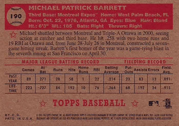 2001 Topps Heritage #190 Michael Barrett Back