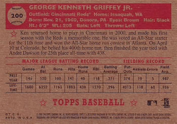 2001 Topps Heritage #200 Ken Griffey Jr. Back