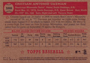2001 Topps Heritage #208 Cristian Guzman Back