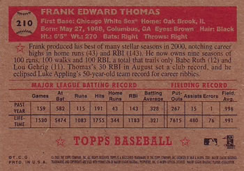 2001 Topps Heritage #210 Frank Thomas Back