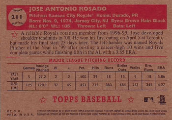 2001 Topps Heritage #211 Jose Rosado Back
